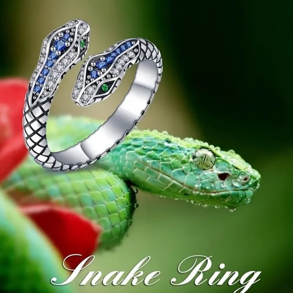 Cubic Zirconia Double Headed Snake Ring, Reputation Snake Ring - Picture 3 of 6